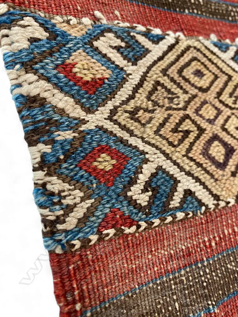 Bag face – wool, - flatweave - S E Anatolia - horizontal bands - hooked lozenge pattern. 151 x 92.5cm Image 1++